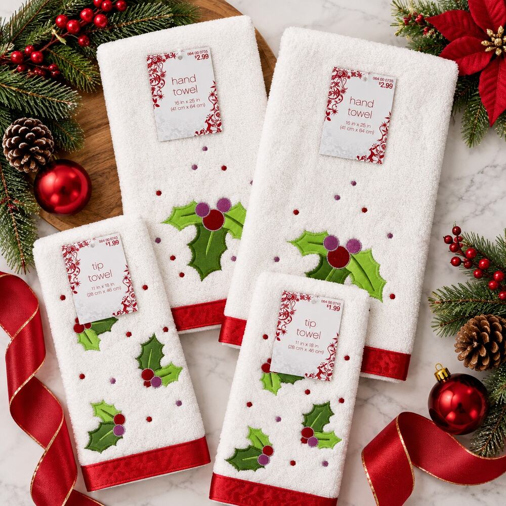 Target Christmas Holly Berry Towel Set 4pc NWT Cotton Holiday Bath